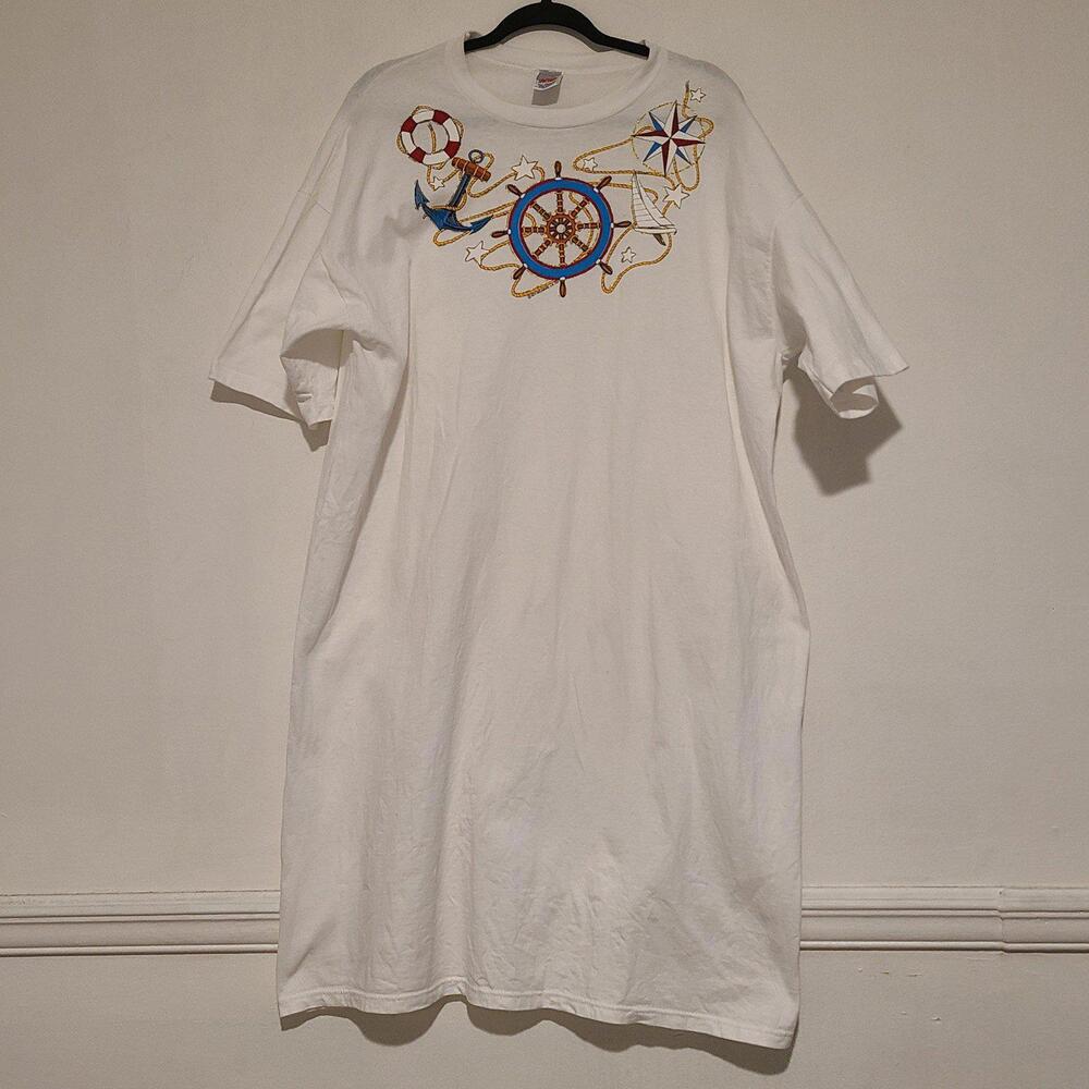 Vintage Nautical Sea Anchor Sailboat Night Gown Dress Pajama Shirt One Size OSFM